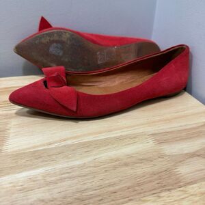 Madewell Red Suede Leather Flats 7 Bow City Girl Preppy Academia Office Slip Ons